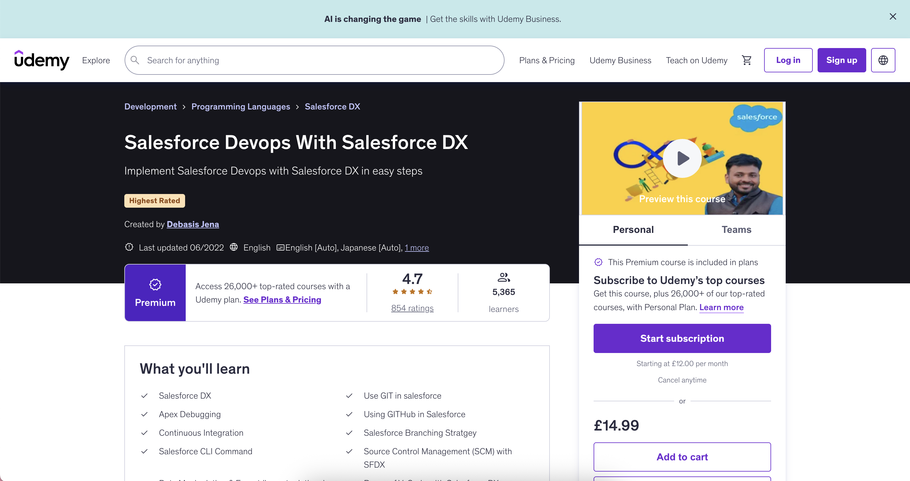 The ‘Salesforce DevOps with Salesforce DX’ course on Udemy