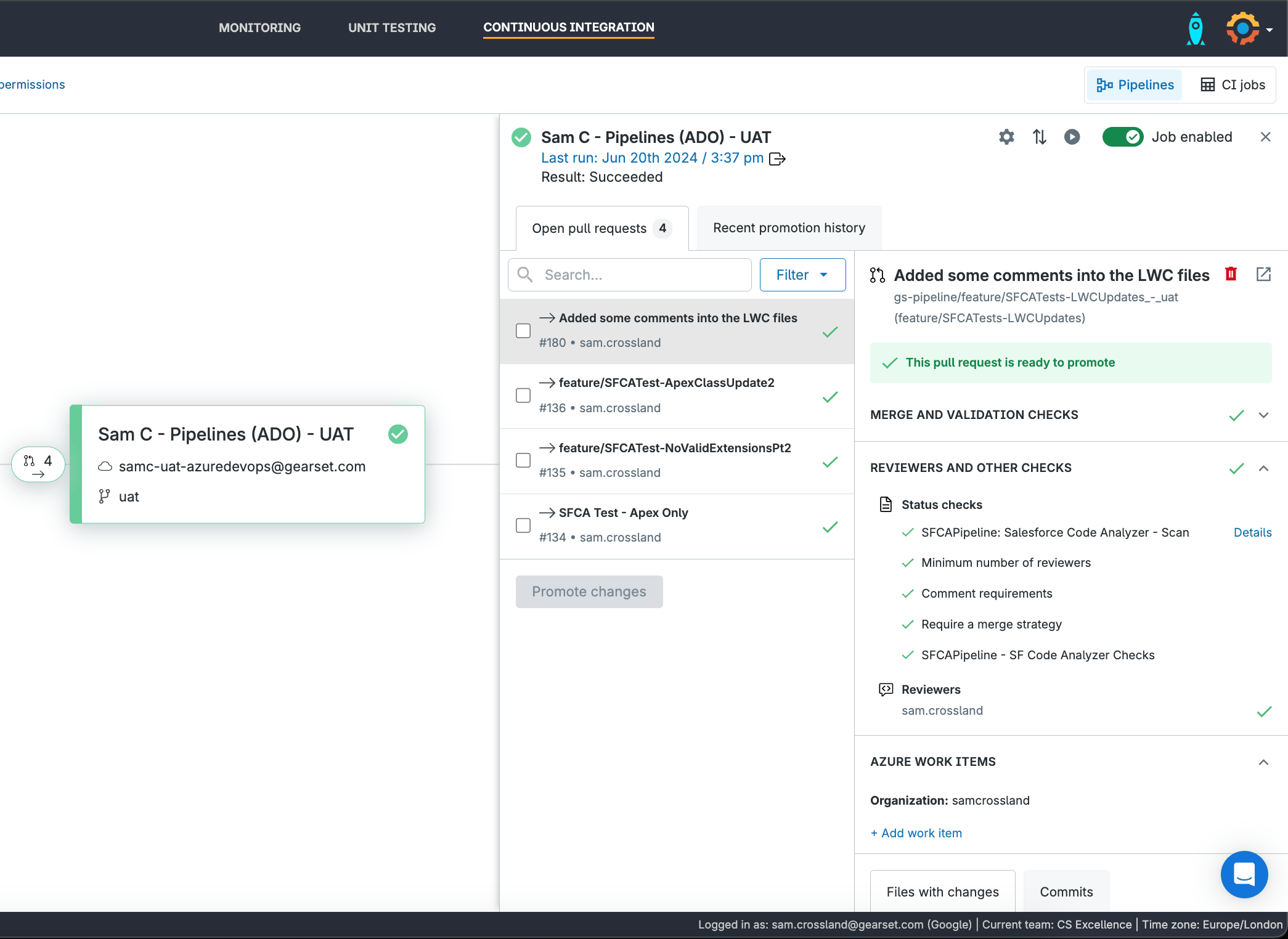 Viewing your checks and results in Gearset