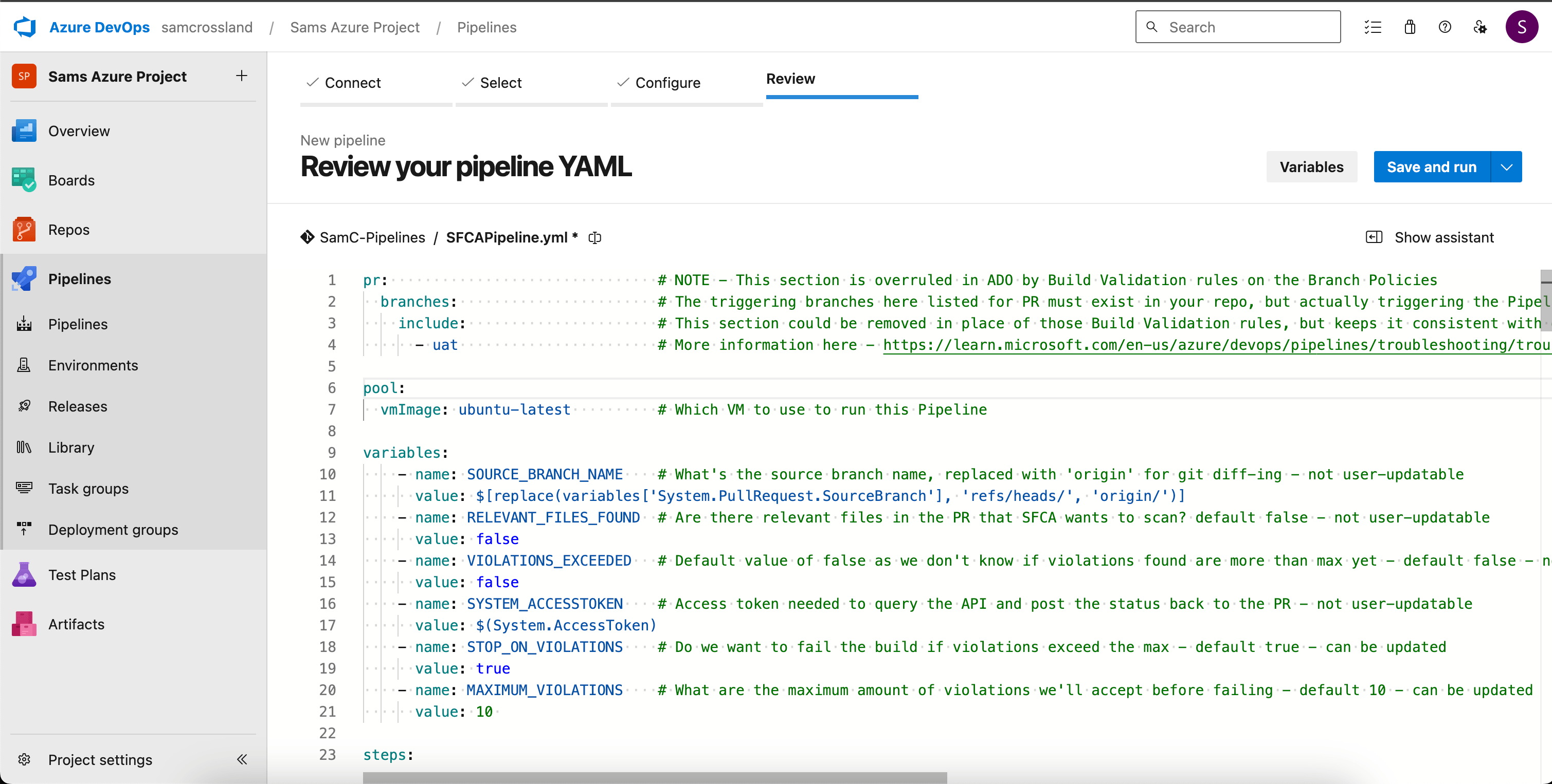 Review your pipeline YAML