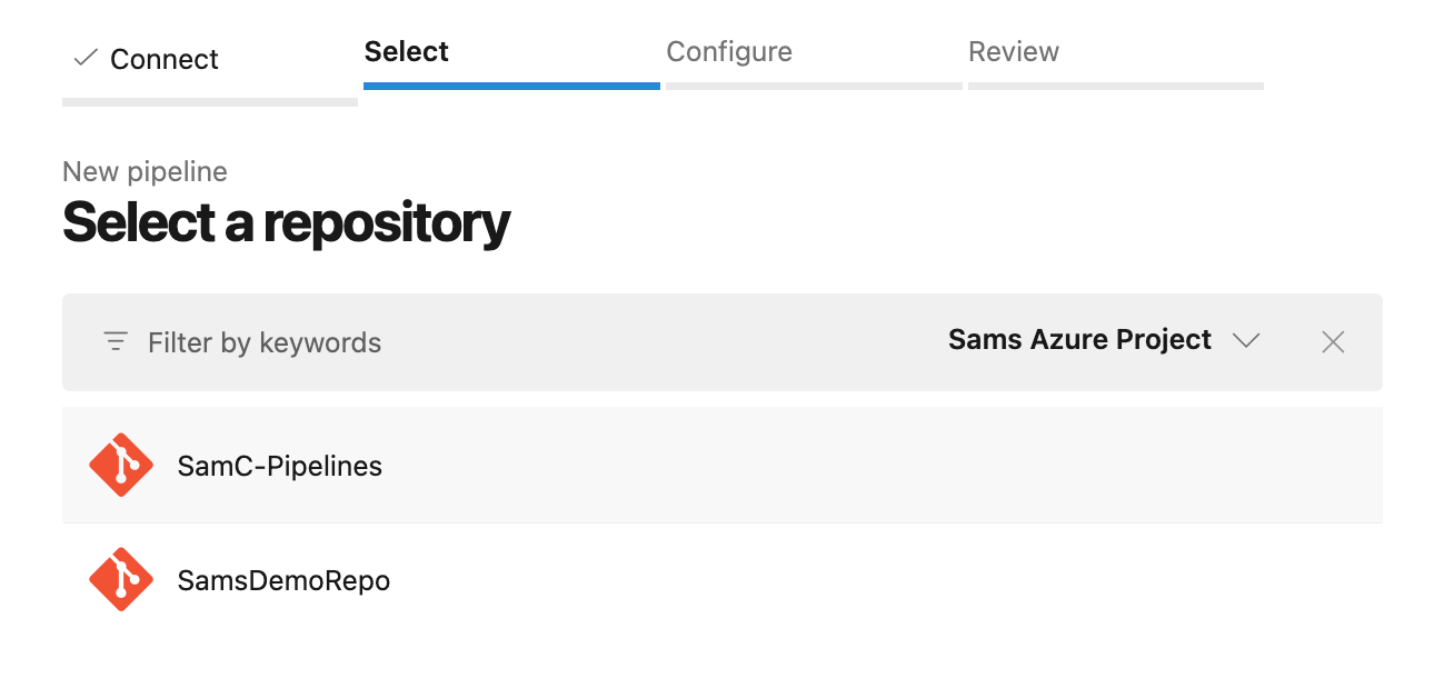 Select the repository for your new pipeline